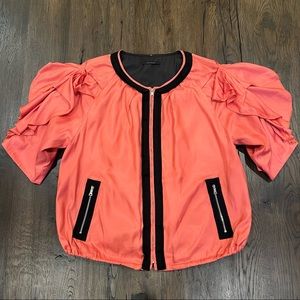 Elie Tahari Pink Zip-Up Ruffle Sleeve Jacket